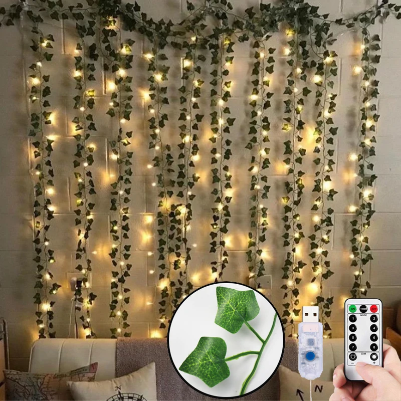 12 sztuk sztuczne rośliny dekoracje balkonowe Liana Led liść Garland Silk Rattan liść winorośli wystrój pokoju domu salon zewnętrzny taras