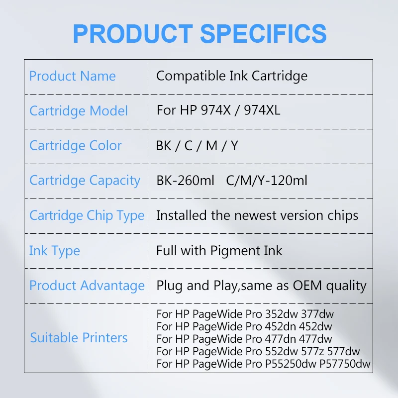 [Merk Van Derden] Voor Hp 974 974x 974xl Compatibele Inktcartridge Met Pigmentinkt 352dw 377dw 452dn 452dw 477dn 477dw 552dw