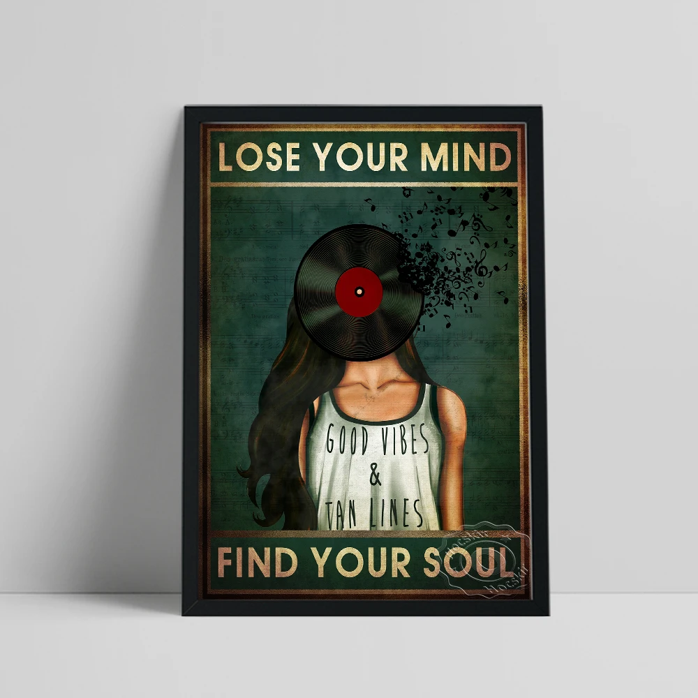 

Funny Positive Text Poster, Music Mind Soul Cd Girl Art Prints, Vintage Girl Disc Wall Decor, Motivational Quote Wall Stickers