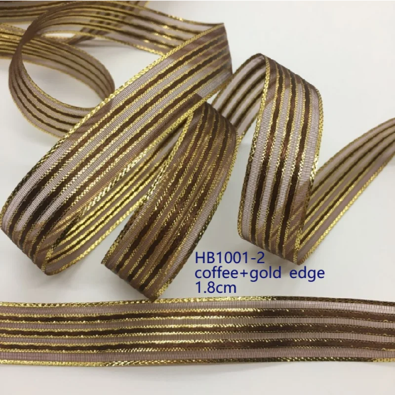 1.8cm 10Y Gold Organza Satin Christmas Ribbon For Handmade DIY Craft Gift Floral Packing Cakebox Bows Wedding Deco