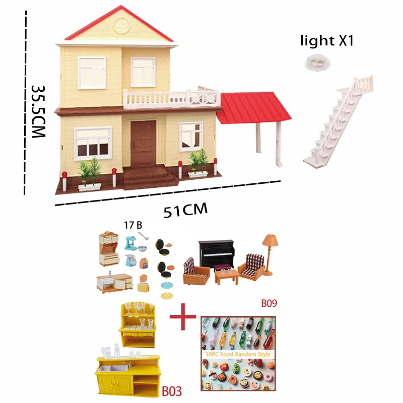 

1/12 DIY Forest Animal Family Simulation Dollhouse Furniture Pretend PlayHouse Toys Red Roof Country Home Villa Gifts For Girls