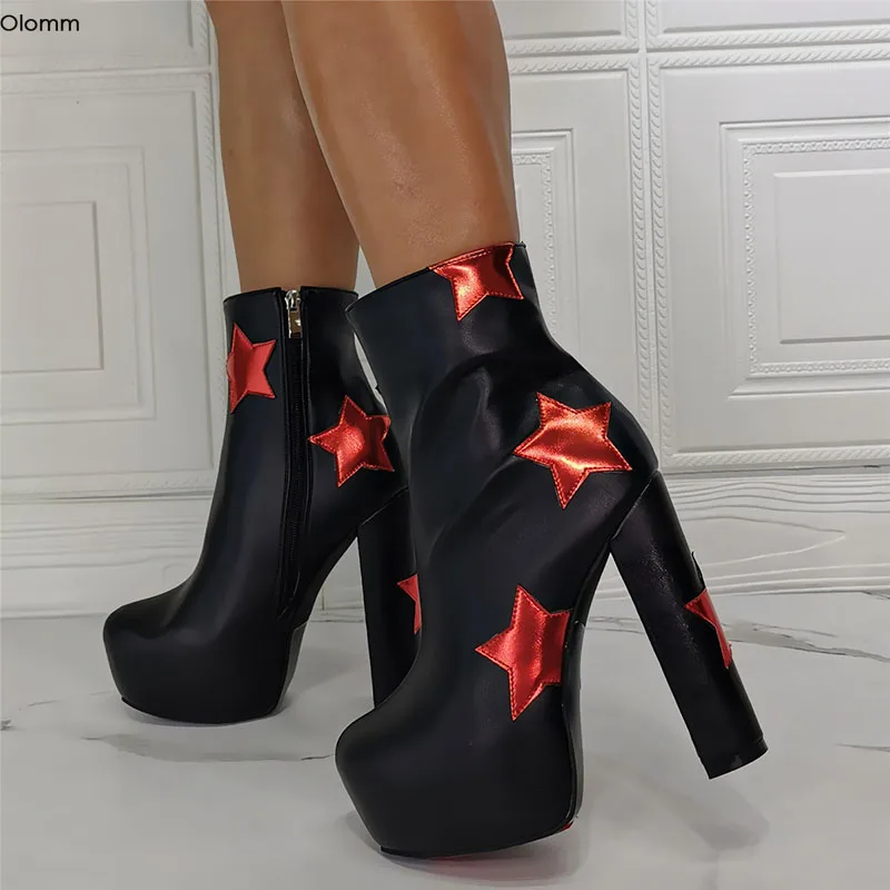 Olomm New 2020 Handmade Women Platform Ankle Boots Square High Heels Round Toe Goergeous Red Party Shoes Women Plus US Size 5-15