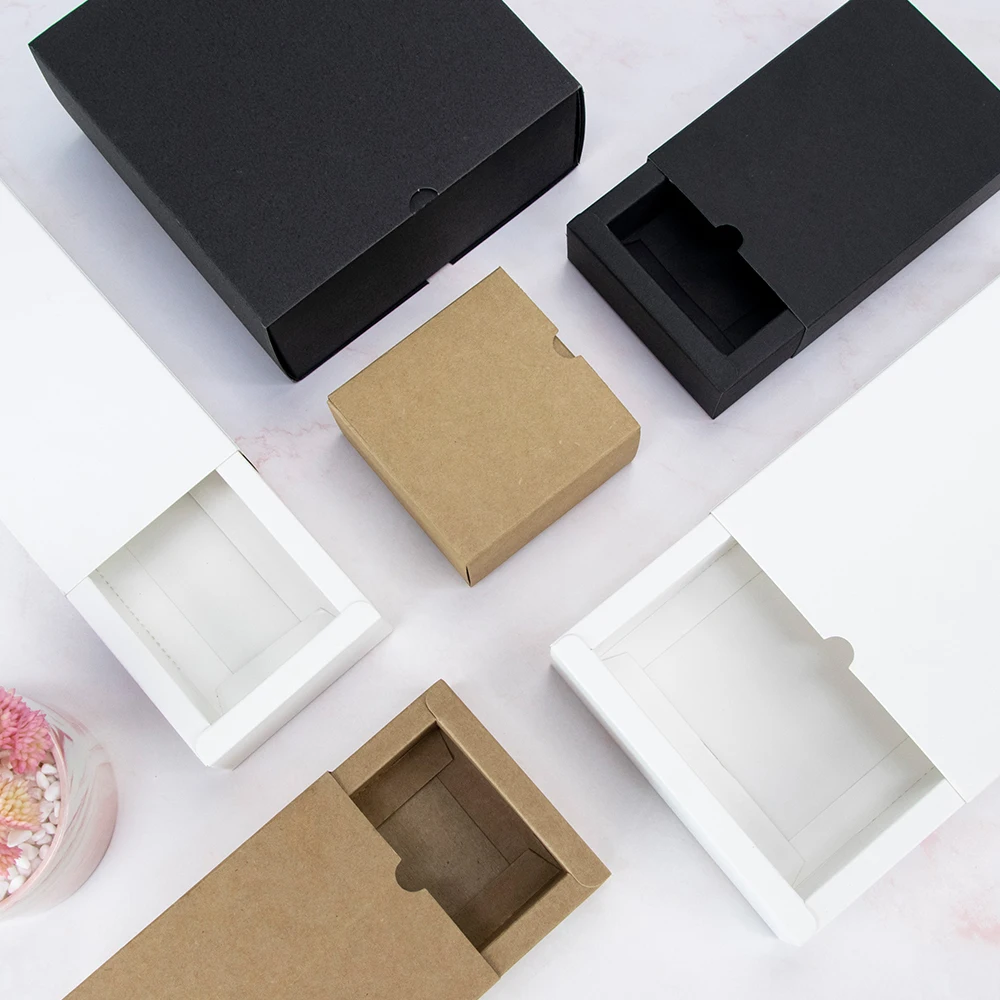 10pcs / brown black and white cardboard gift box Festival Party small box pull-out jewelry small box chocolate candy packaging