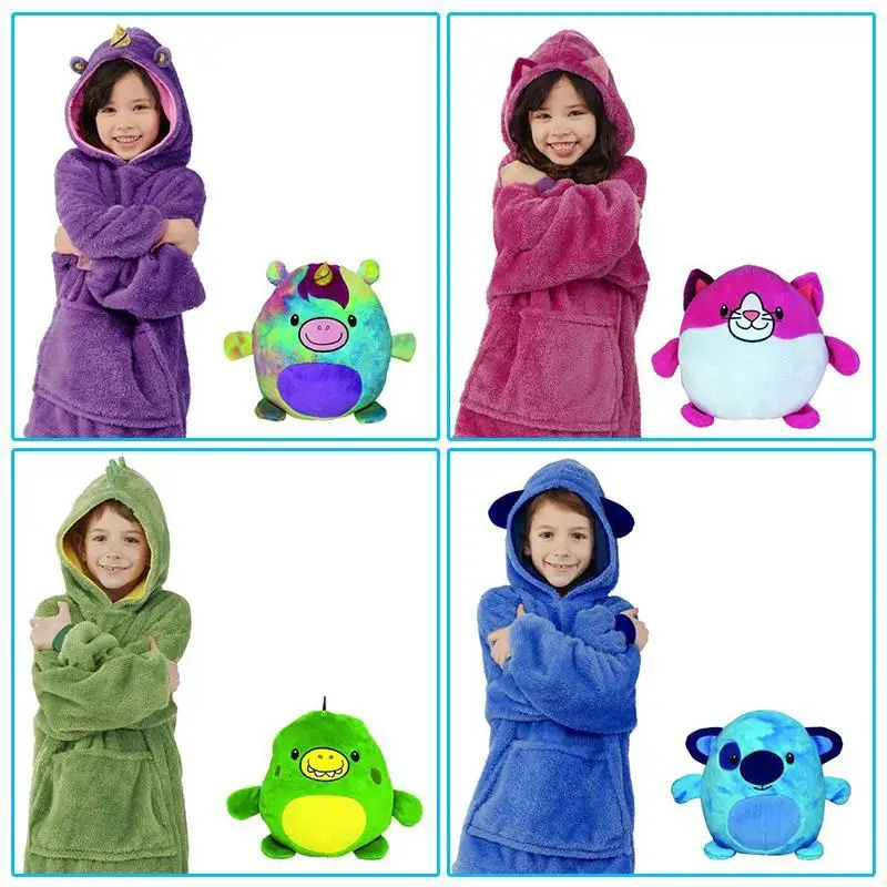 Baby Boy Girl Pet Folded Hoodie Blanket Warm Fleece Baby Oversized Hoody Robe Outfits Child TV Sweatshirt Blanket Cartoon