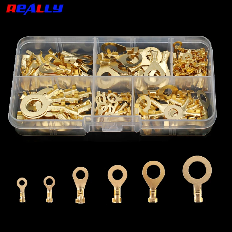 150PCS M3 M4 M5 M6 Ring Lugs Ring Eyes Copper Crimp Terminals Cable Lug Wire Connector Non-insulated Assortment Kit