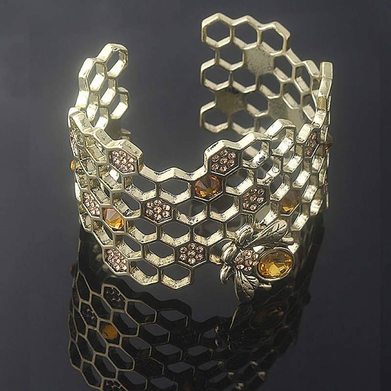 موضة النحل المفتوحة سوار للنساء الإبداعية الجوف العسل سبيكة هندسية Charms سوار السيدات فستان اكسسوارات مجوهرات
