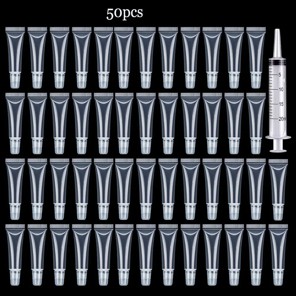 

Прозрачный тюбик для блеска для губ, 10 мл, 50 шт., контейнер для блеска для губ, бутылка для блеска для губ «сделай сам» с пипеткой в виде шприца 20 мл, оптовая продажа