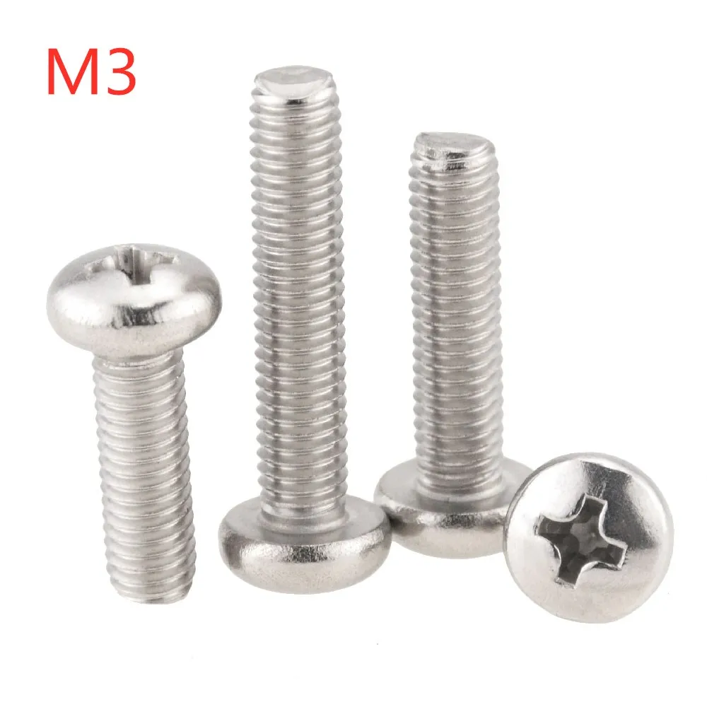 30PCS M3x3 7 10 16 18 30 40 DIN7985 GB818 304 Stainless Steel Cross Recessed Pan Head Screws Phillips Screws M3*3 M3*16 M3*40