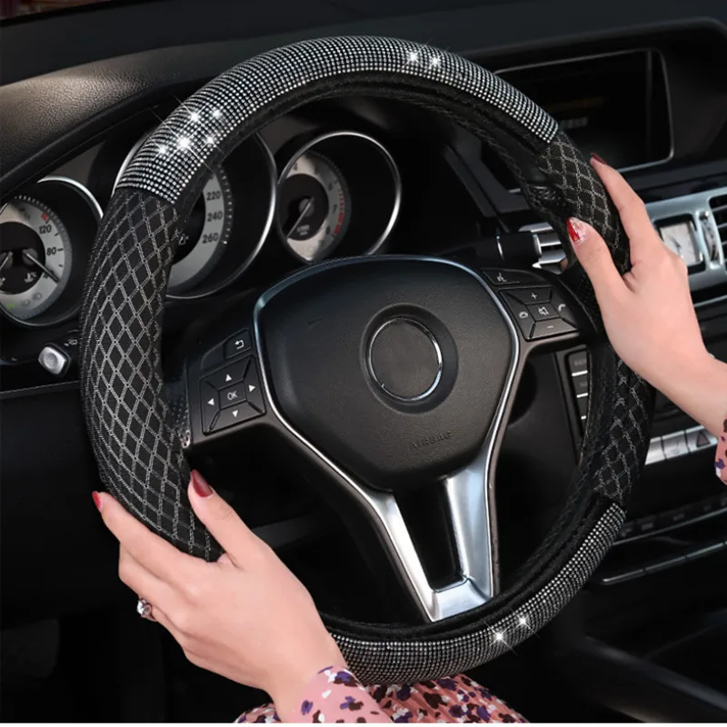 

Four seasons ice silk diamond cute hot drilling car interior steering wheel cover handle cover summer