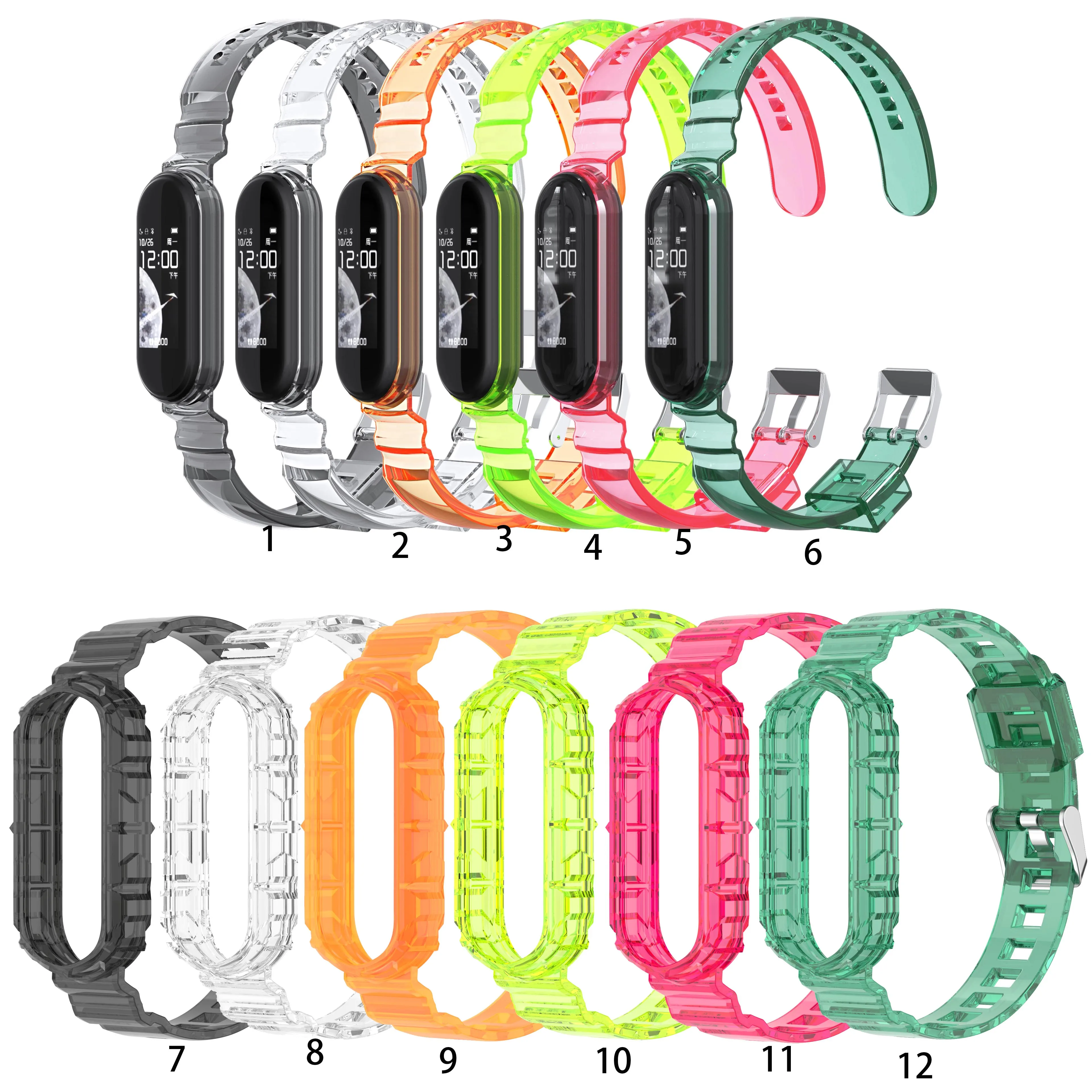Para Xiaomi Miband 7 5 6 Transparente Relógio Silicone Strap Protector Shell para Mi banda 3 4 5 6