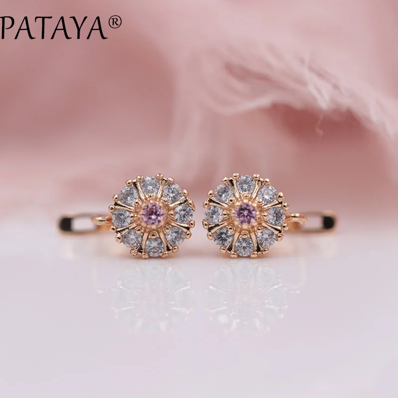 PATAYA New 585 Rose Gold Color Green Natural Zircon Lotus Dangle Earrings Engagement Wedding Gift Romantic Women Fashion Jewelry