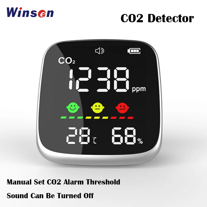 1pc Portable CO2 Detector Air Quality Monitor CO2 Meter Manual Set CO2 Alarm Threshold Carbon dioxide detection