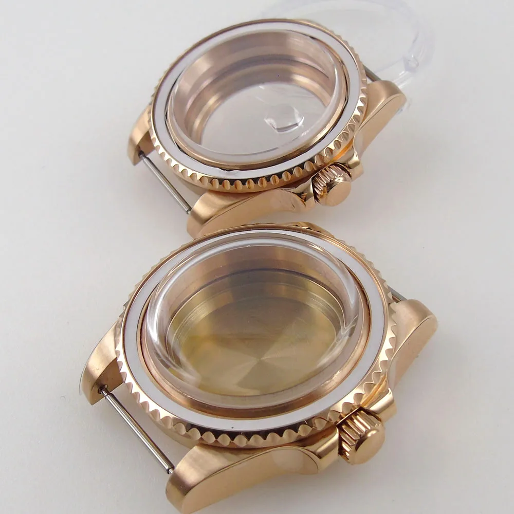 fit NH35A NH36A MIYOTA ETA Glass Back Arched Domed Glass All Rose Gold Coated 40mm Watch Case Unidirectional Bezel