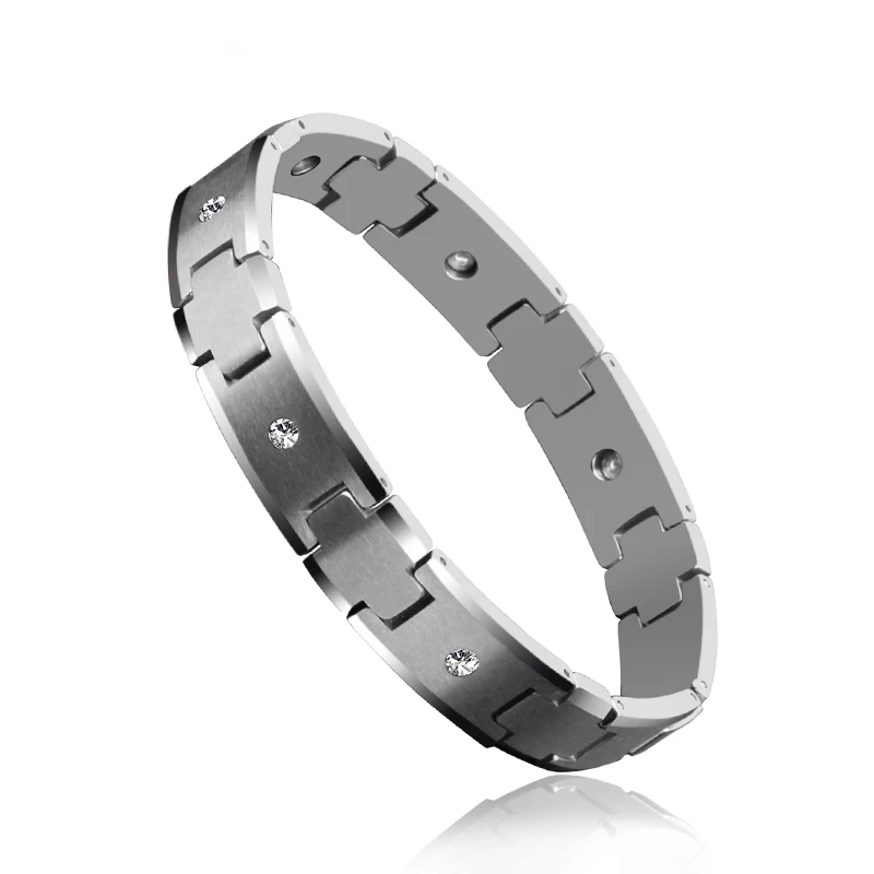 Tungsten Bracelet for Men Carbide Chain Jewelry Inlay CZ Stones 10mm Width 20 cm Length, Customized