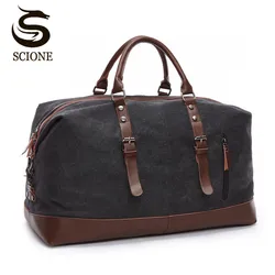 Scione Canvas Leather Men Travel Bags Carry on Luggage Bag Men Duffel Bags Travel Tote Large Weekend Bag Overnight Male Handbag