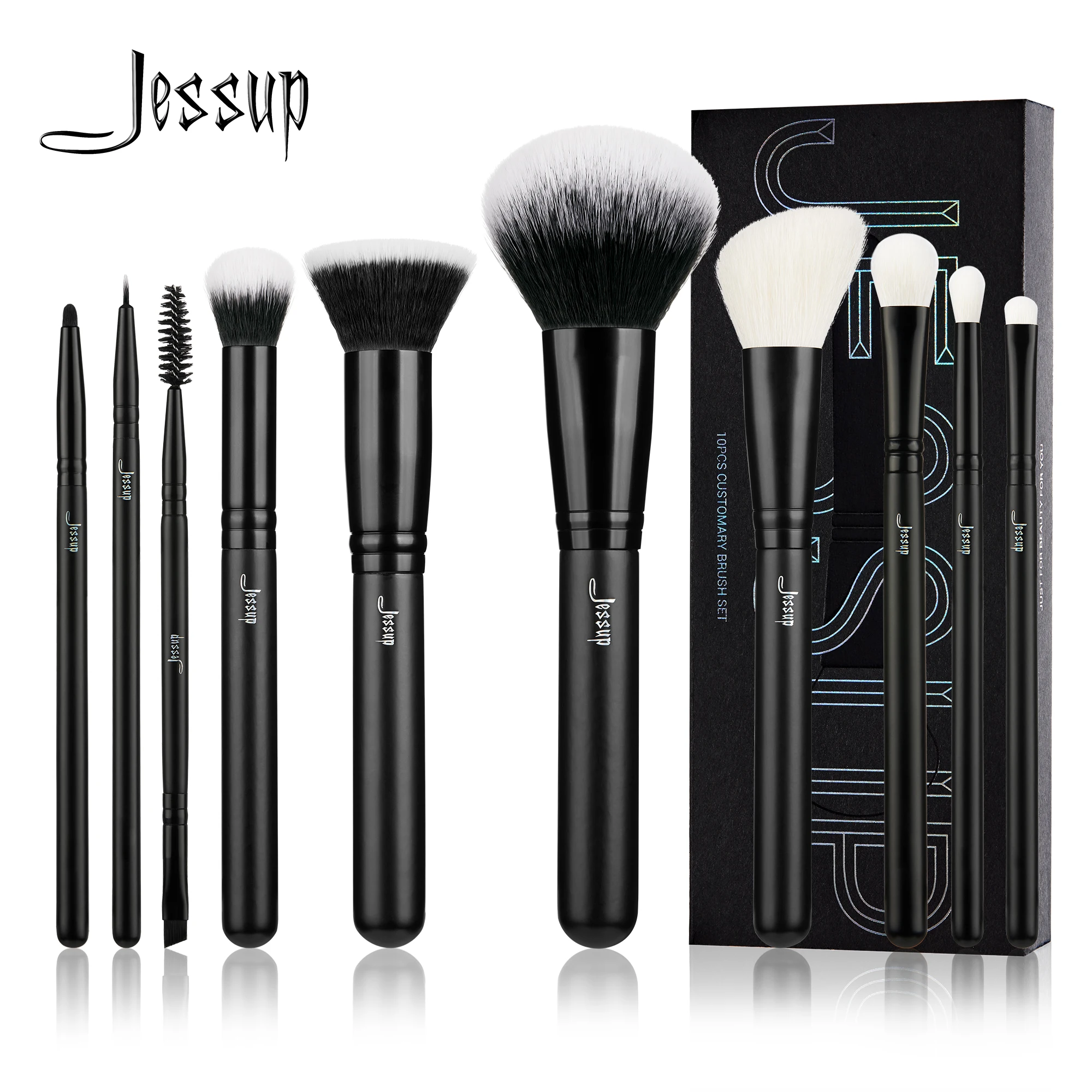 Jessup 10 Stuks Make-Up Kwasten Set Natuurlijke Synthetische Powder Foundation Oogschaduw Eyeliner Spoolie Borstel Blush Wenkbrauw Broach T323