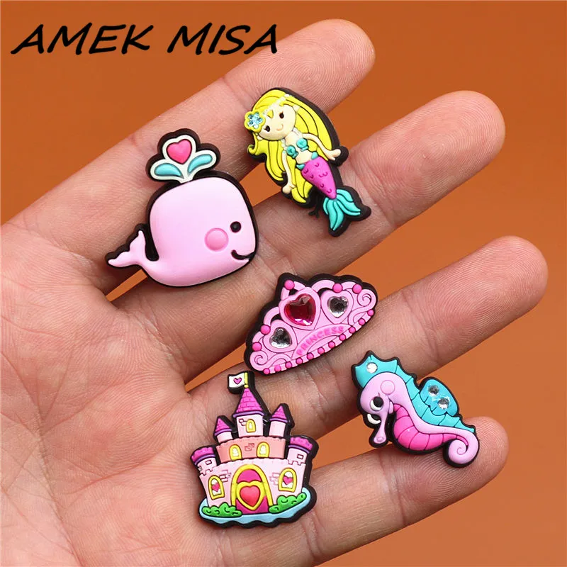 Single Sale 1pcs Original Shoe Charms Fashion Pink Rhinestone Garden Shoe Accessories Buckle Decorations Fit Kids Gift