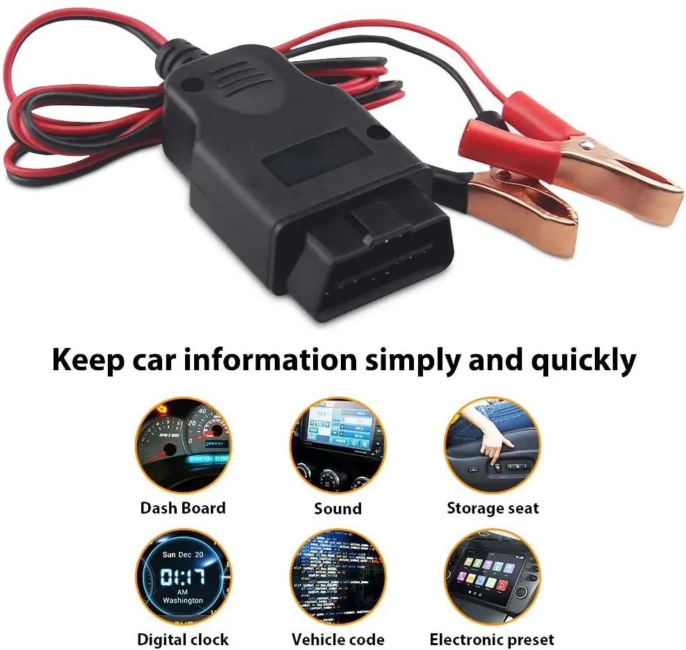 OBD2 Automotive Battery Replacement Tool Universal Car ECU Computer Memory Saver Auto Emergency Power Cord