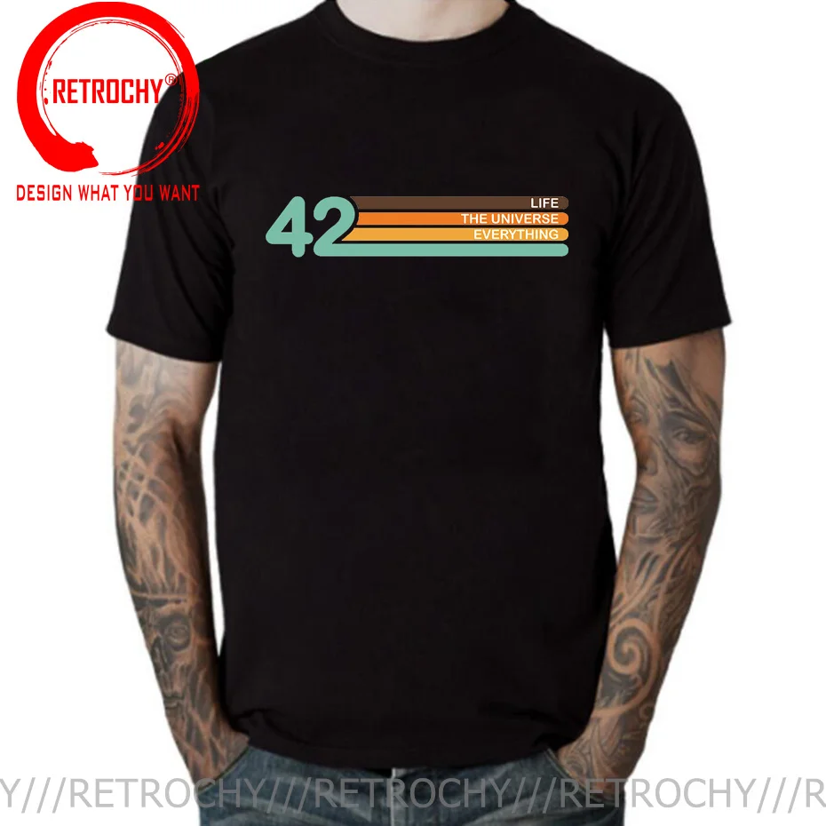 2022 Fashion Custom 42 Hitchhiker Guide To The Galaxy T shirt men The Meaning of Life sci-fi T-shirts Retro Science Guide Tshirt