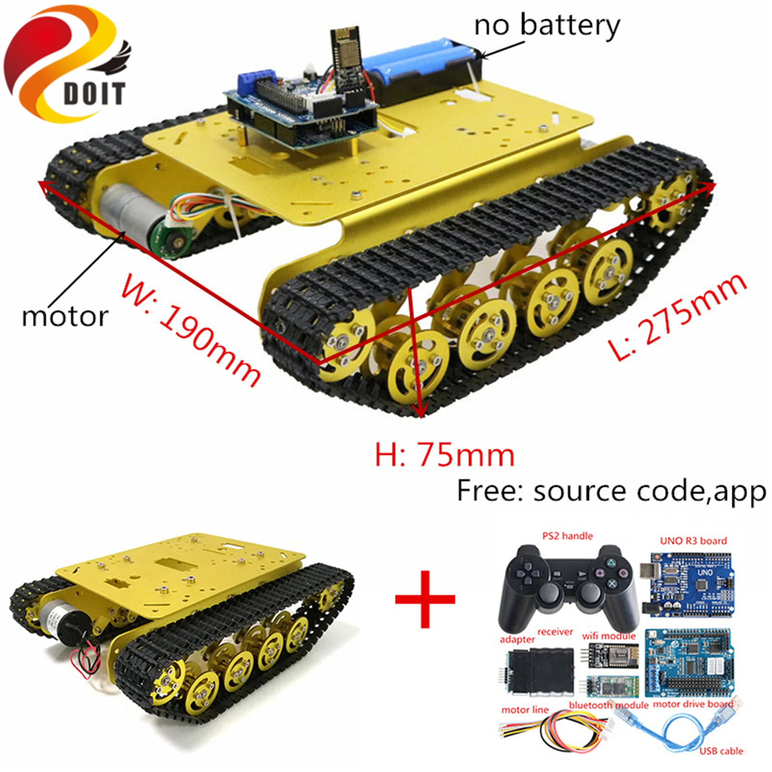 

SZDOIT Wifi/Bluetooth/Handle Control TS100 Metal Rc Tank Chassis Smart Crawler Shock Absorption Robot Kit DIY For Arduino Toys