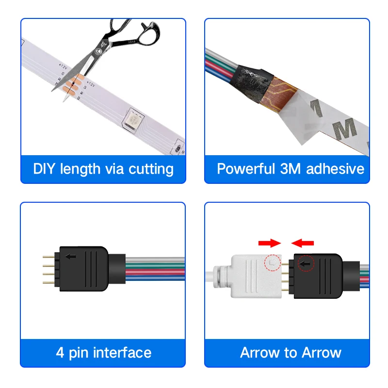 Led Strip Lights RGB 5050 44 keys Remote Control Neon Lights Colorful Flexible TV Background Light for Home Decor Ambient Light