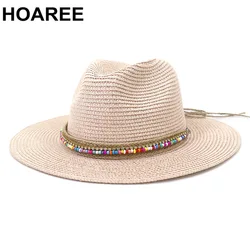 Różowy kapelusz panamski Damski kapelusz przeciwsłoneczny Słomkowy kapelusz plażowy Fedora Letni kapelusz z szerokim rondem Sombreros