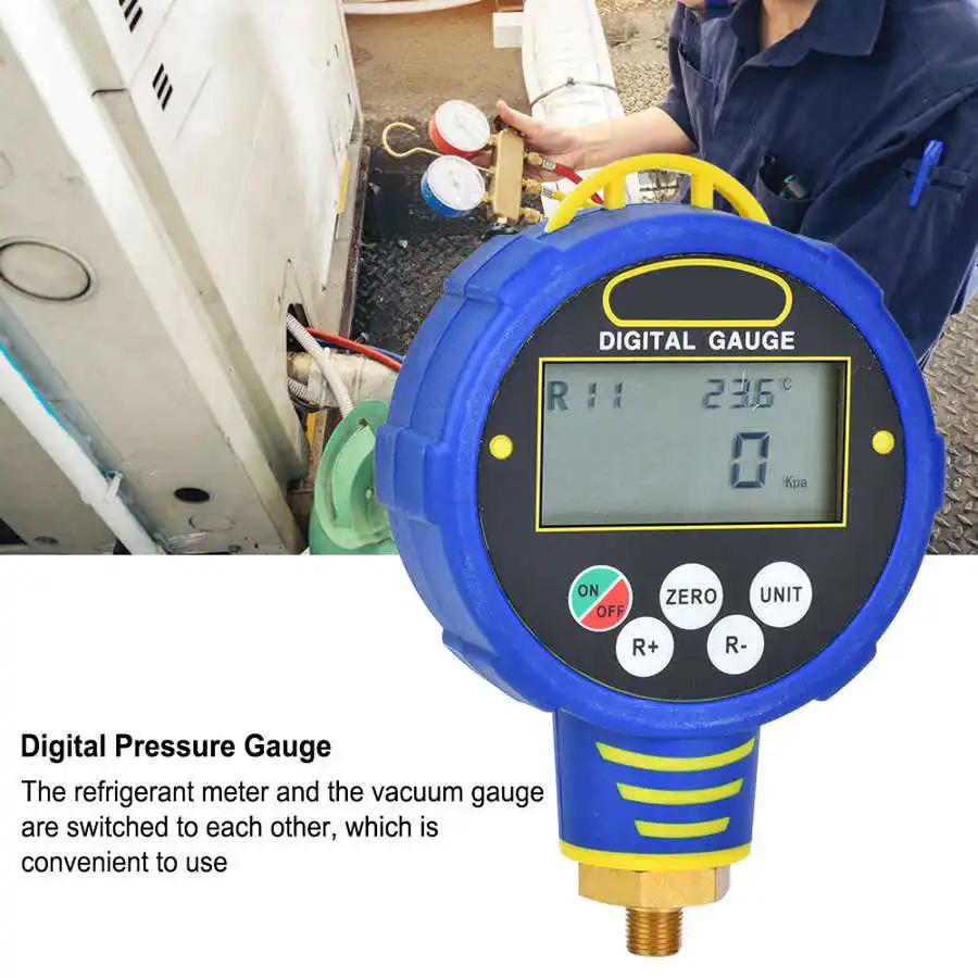 R32 Digital Air Pressure Inflator Gauge 1/8in NPT 10MPa Tester Inflation Monitoring 100Bar Air Conditioning Refrigerant tool