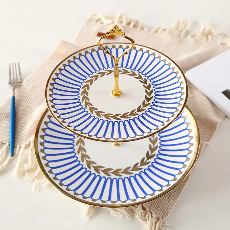 

British Three-layer Fruit Plate 3-layers Ceramic Dish Cake Plate Rack Afternoon Tea Dessert Tray