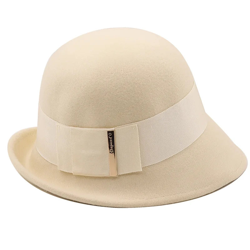 Simple 100% Warm winter Girl Wool Felt White Bowler Hat For Women Fashion Party Formal Fedora Costume Magician Cap