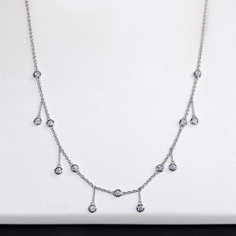 Fashion Style 2.8mm DEF VS Lab Grown Diamond Necklaces For Girl Party 18K White Gold Chain Necklace Engagement Jewelry Gift