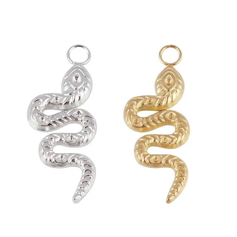 5pcs Stainless Steel Snake Charms Pendant DIY Jewelry Making Handmade Components Earrings Jewelry Finding Charm Accessories