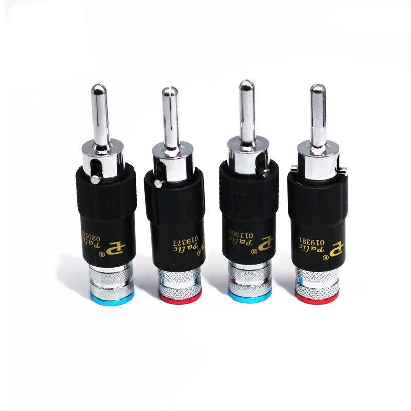 HIFI 4pcs/lot New Brass Banana Plug with Lock Palic Plug Speaker Cable Speaker Amplifier Connector for DIY RCA speaker cable
