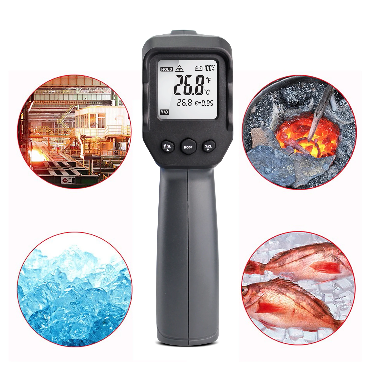 -50~1600 Degree Handheld Pyrometer Digital Infrared Thermometer Non-Contact Laser LCD Display IR Temperature Gun Instruments