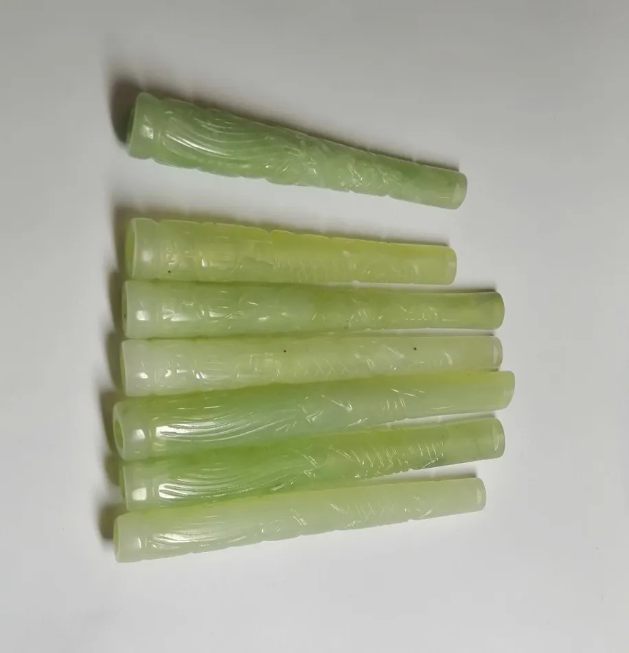 1 قطعة شيوى اليشم الطبيعي اعوج منحوتة التنين حامل السجائر L 95 مللي متر-115 مللي متر #4