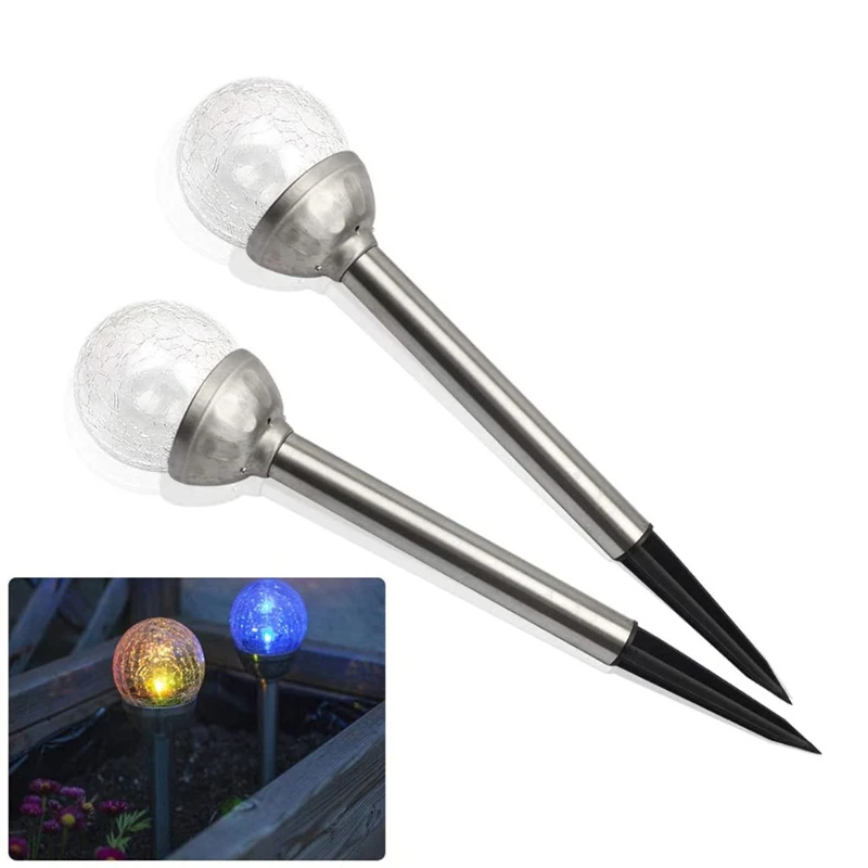 2024 New  Solar Lights Outdoor Cracked Glass Ball Dual LED Garden Lights Landscape Lights