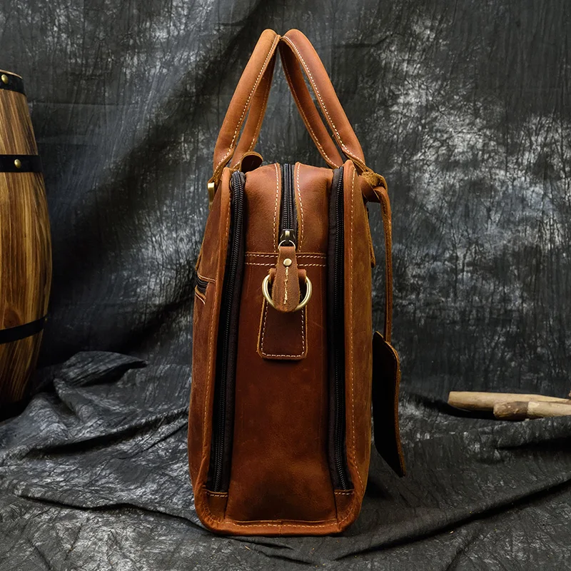 Newsbirds Mens Leather Handbag 15.6 Inch PC Notebook Laptop Briefcase Shoulder Bag 100% Cowhide Man Bag Male Business Bag