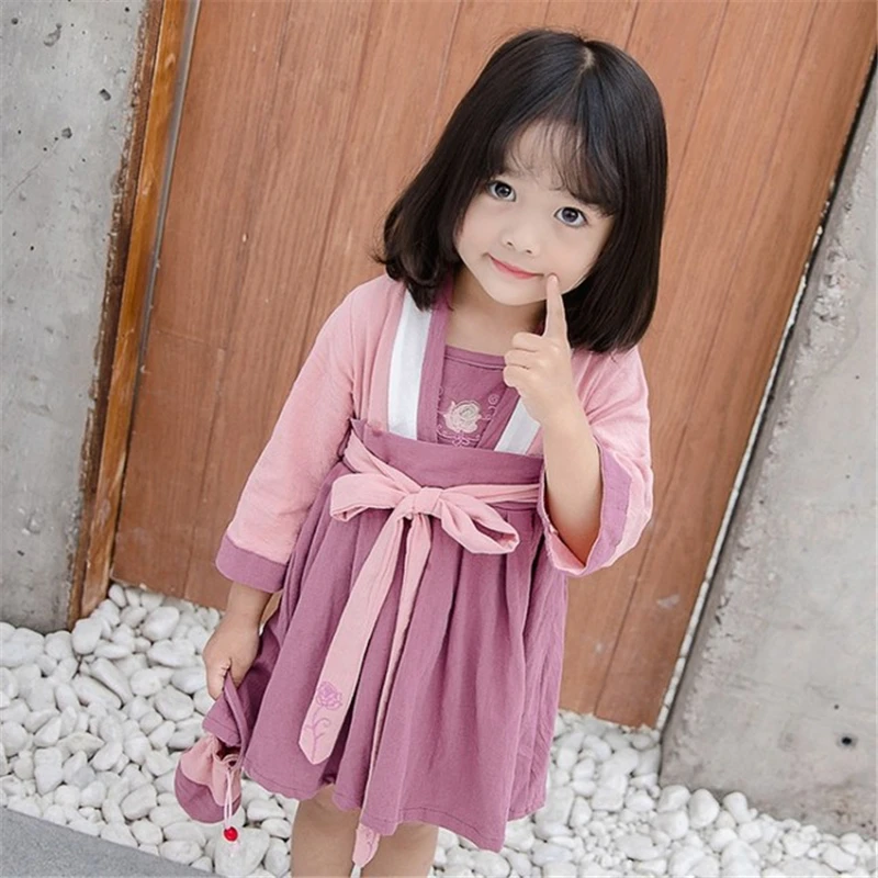 

Girls Hanfu New Chinese Style Children's Retro Embroidered Skirt Kids Tang suit vestido chino Dress 2020 cheongsam dress