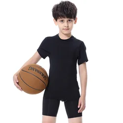 Children Kids Teens Girls Boys Running T-shirt Only Quick Dry Short Sleeves Tight Compression Sport Base Layer Tops Custom Logo