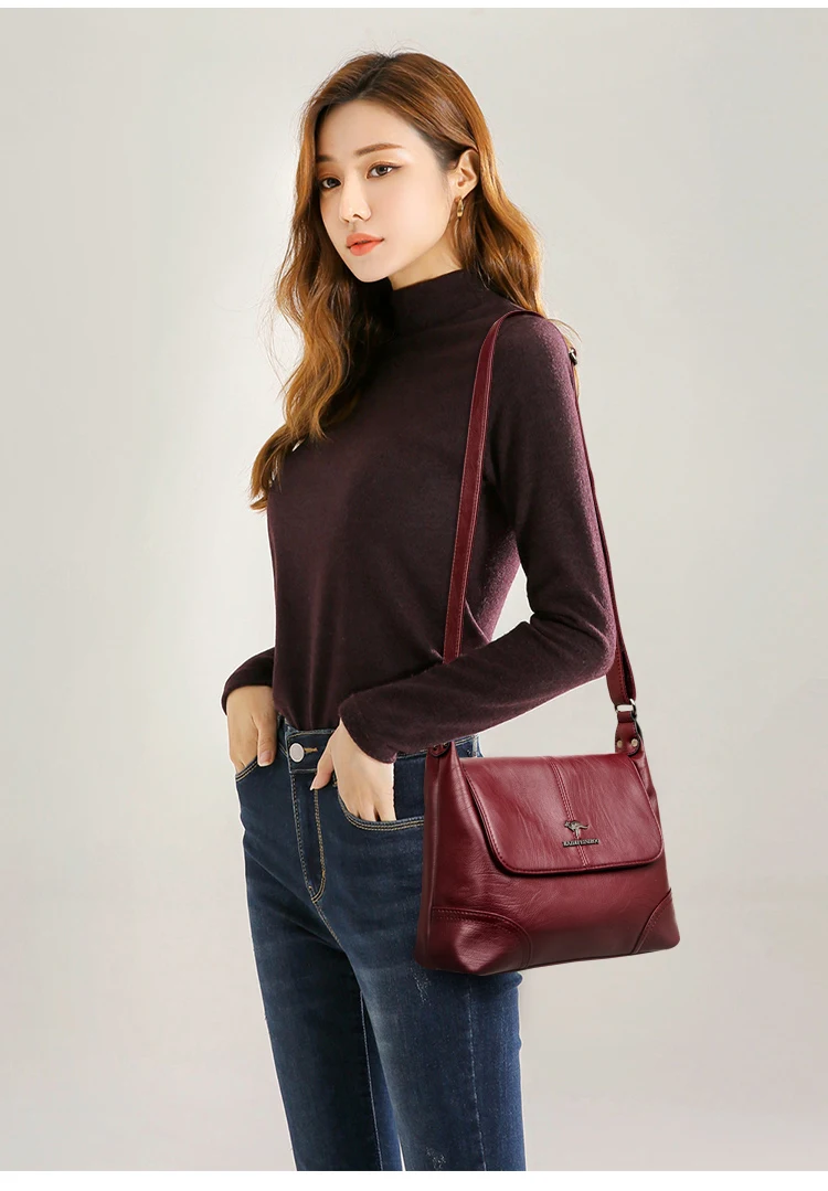 

European and American Simple Pure Color Commuting Shoulder Crossbody Bag Embroidered Thread for Women