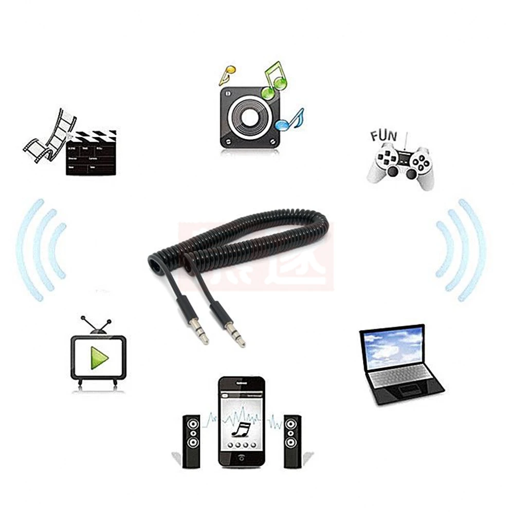 Male To Male Earphones Jack Audio Cable Black 3/10TF 4-Pole Spring Coiled 3.5mm Aux Cable W/ Mic Audio Auxiliary Cord