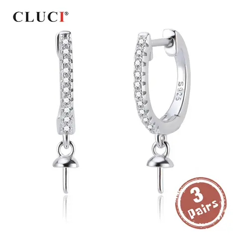 CLUCI 3 쌍 여성을위한 정통 925 실버 지르콘 후프 귀걸이 쥬얼리 파티 스털링 실버 진주 귀걸이 장착 SE134SB