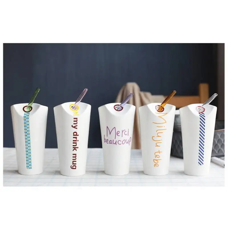 Tie Design Words straw mug Ceramics Mugs with Straw coffee mug Milk Tea office Cups Drinkware the Best birthday Gift for friends