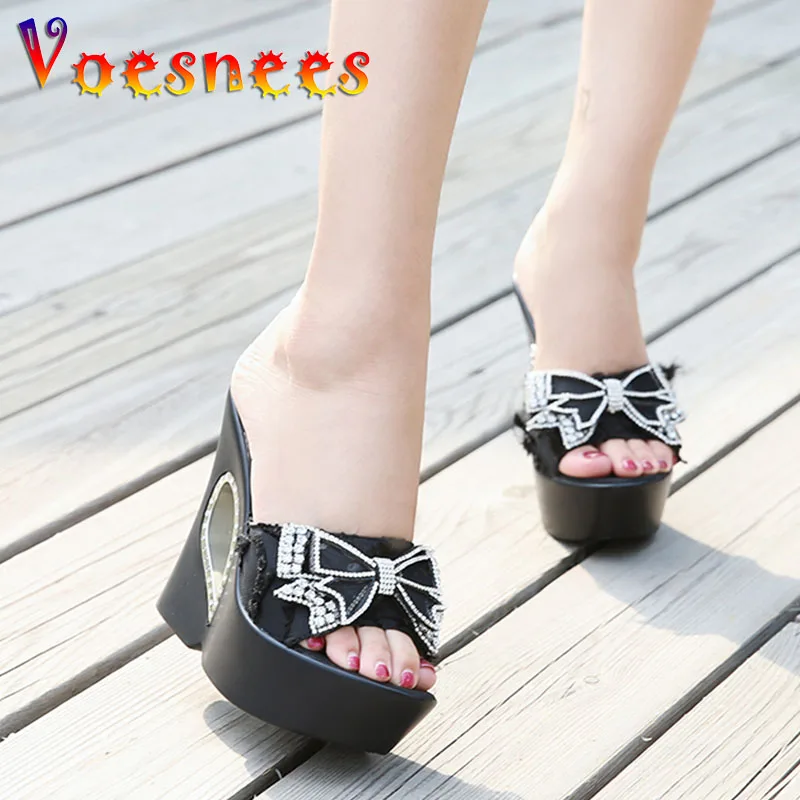 Voesnees 2021 Summer Wedge Slippers Women New Platform Outside Wear Female Shoes Clog Riband Butterfly-knot Slides Ladies Shoes