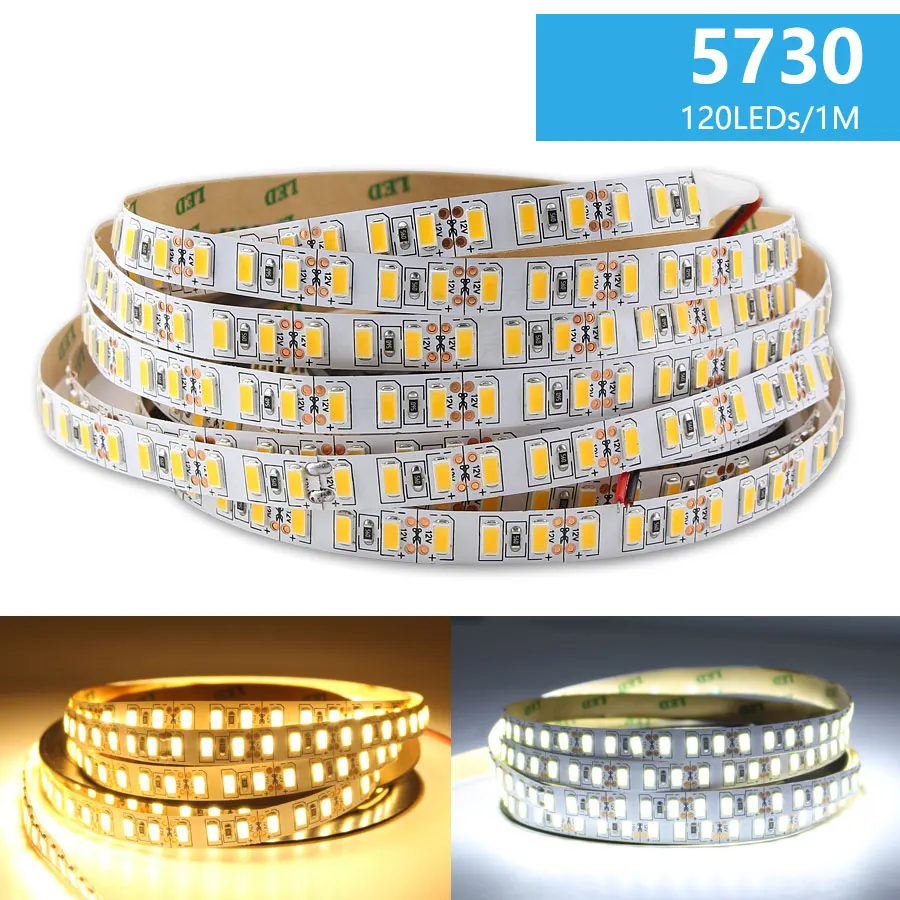 DC 12V SMD 5730 LED Strip Light Tape 5M Flexible 120Led/M Warm White LED Light Strip Lamp Ribbon Not Waterproof Decoration Room