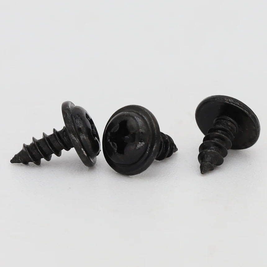 M2.3 M2.6 M3 M4 Black Nickel Plated Steel Cross Phillips Pan Round Head Pointed Tail Self Tapping PWA Micro Screw With Washer