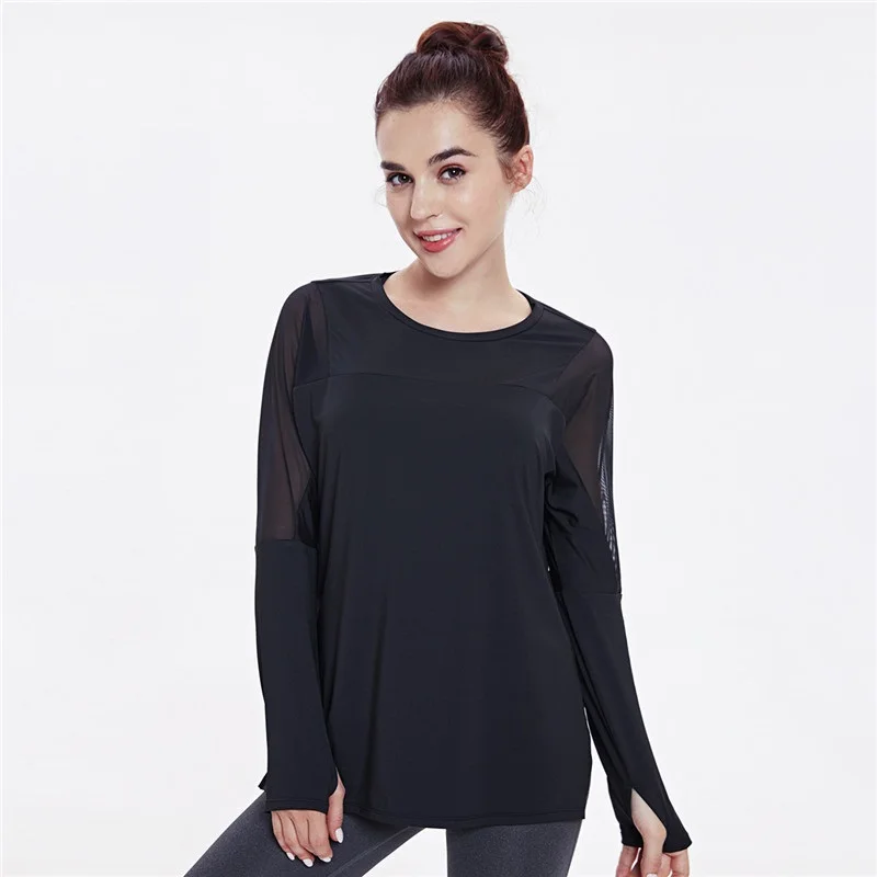 Loose Yoga Clothes For Fitness Sport Shirt Women Blouse O-Neck Workout Running Long Sleeve Femme Gym Top With Thumb Holes