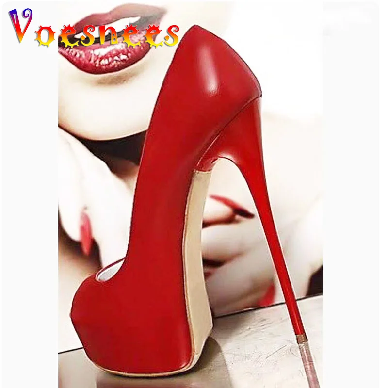 Fashion Ultra High Heel Sexy Platform Fish Mouth Shoes European And American Style New Red Thin Heel Model Show Women\'s Pumps