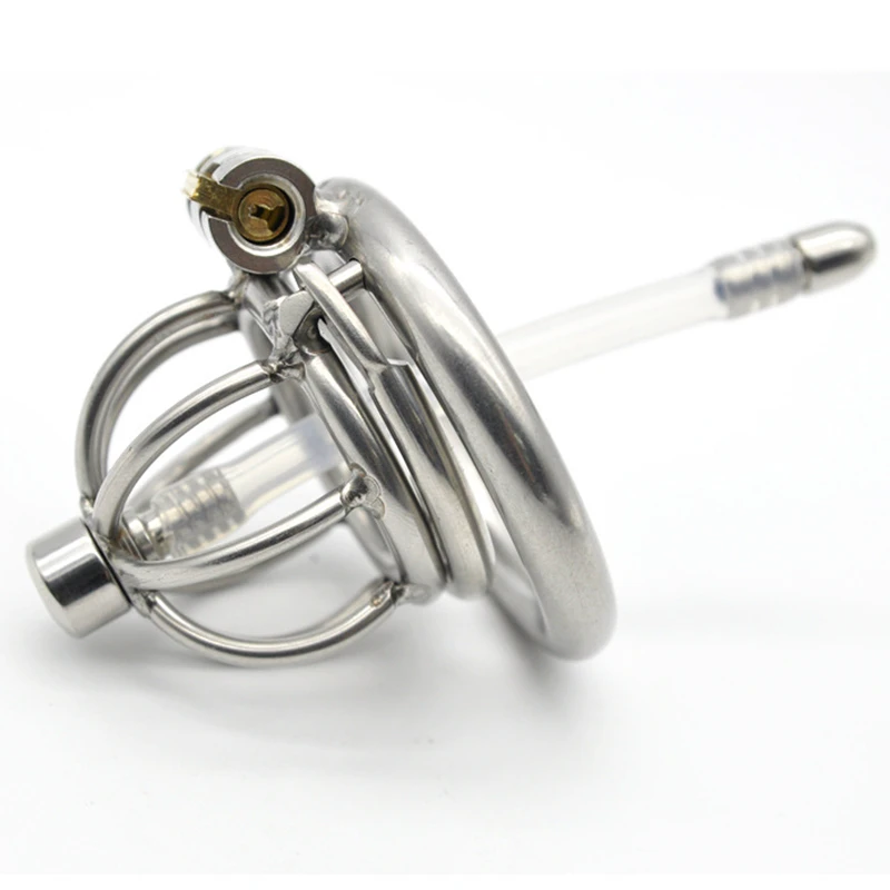 Stainless Steel Male Chastity Device with Anti-off Ring Urethral Catheter,Cock Cage,Penis Rings,Chastity Belt,Sex Toy for Man