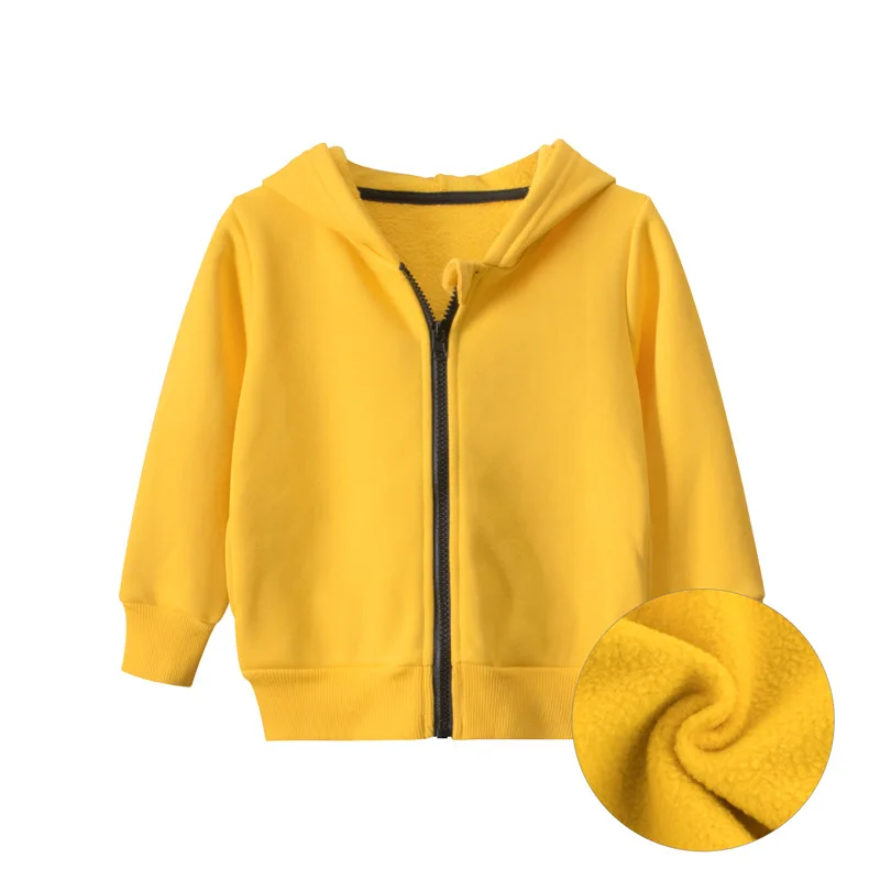 2024 Autumn Winter Solid Hoodie Clothes for Boys Girls Cotton Zipper Villus Casual Simplified Coat Sweatshirt Clothing