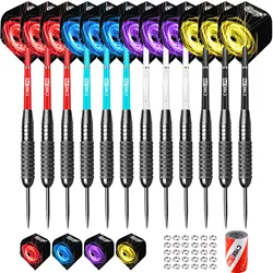 CyeeLife 20/26g Steel tip darts set Professional 12 Packs,12 PVC Shafts 4 Colors+Metal Spring O Rings+Sharpener+12 Flights